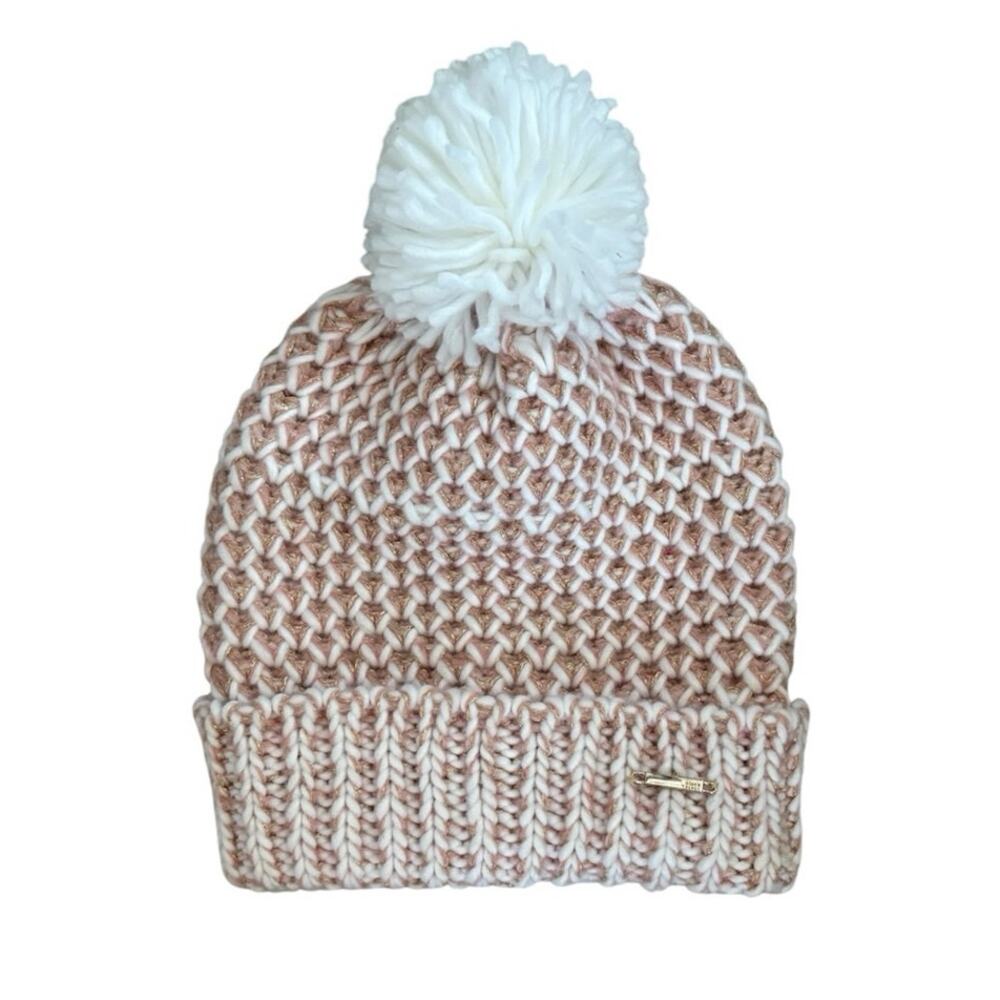 Black Rivet White Light Peach Knit Pom Beanie